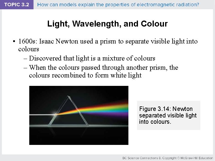 Light, Wavelength, and Colour • 1600 s: Isaac Newton used a prism to separate