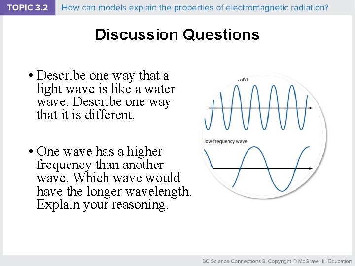 Discussion Questions • Describe one way that a light wave is like a water