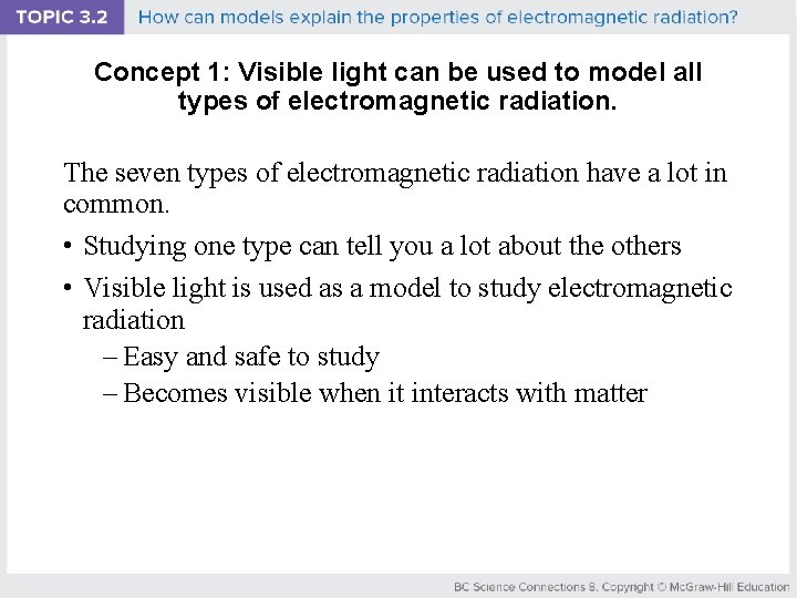 Concept 1: Visible light can be used to model all types of electromagnetic radiation.