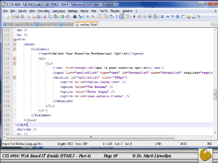 Insert code section of mini form 3 here that illustrates the datalist element CIS