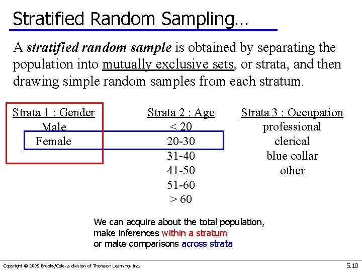 Stratified Random Sampling… A stratified random sample is obtained by separating the population into