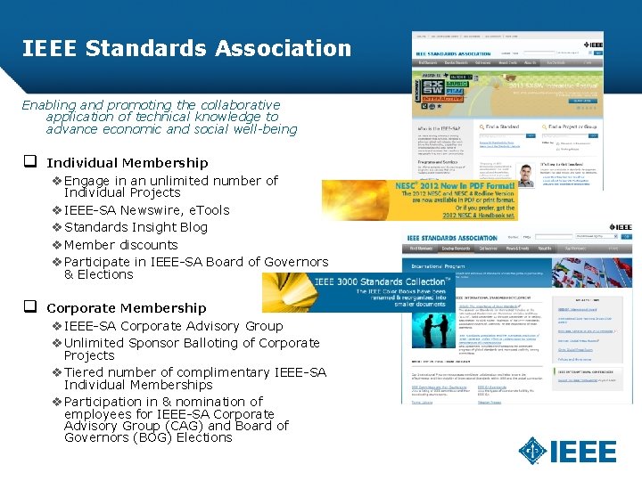 IEEE Standards Association Enabling and promoting the collaborative application of technical knowledge to advance