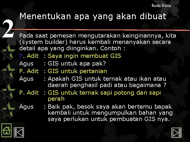 Basis Data 2 Menentukan apa yang akan dibuat Pada saat pemesan mengutarakan keinginannya, kita