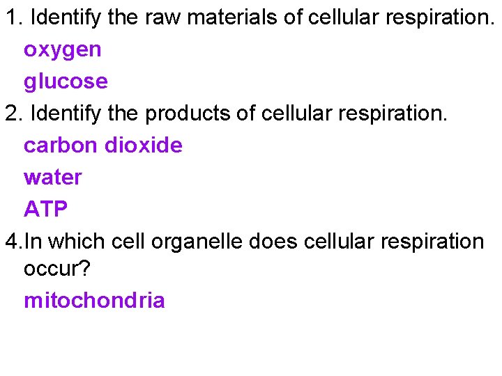 1 Identify the raw materials of photosynthesis carbon