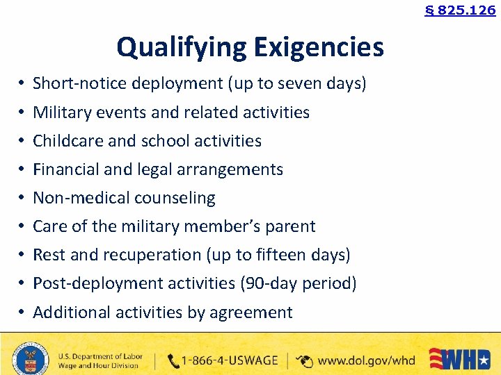 § 825. 126 Qualifying Exigencies • • • Short-notice deployment (up to seven days)