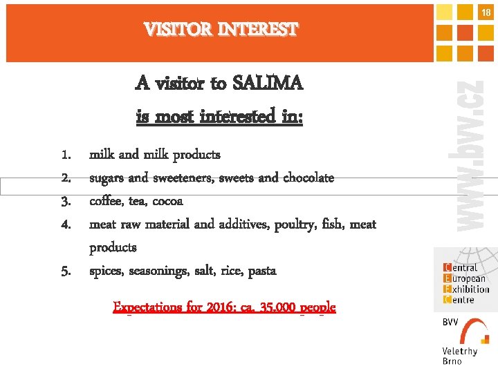 18 VISITOR INTEREST A visitor to SALIMA is most interested in: 1. 2. 3.