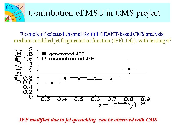 Contribution of MSU in CMS project Example of selected channel for full GEANT-based CMS