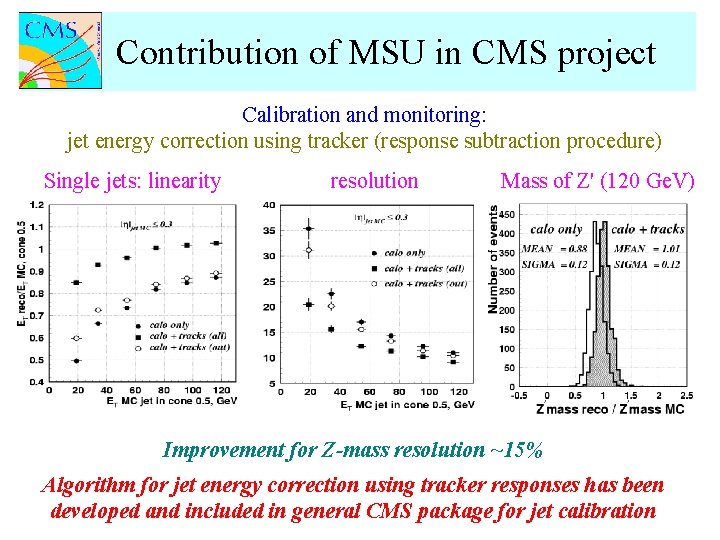 Contribution of MSU in CMS project Calibration and monitoring: jet energy correction using tracker