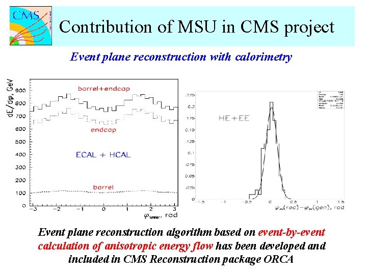 Contribution of MSU in CMS project Event plane reconstruction with calorimetry Event plane reconstruction