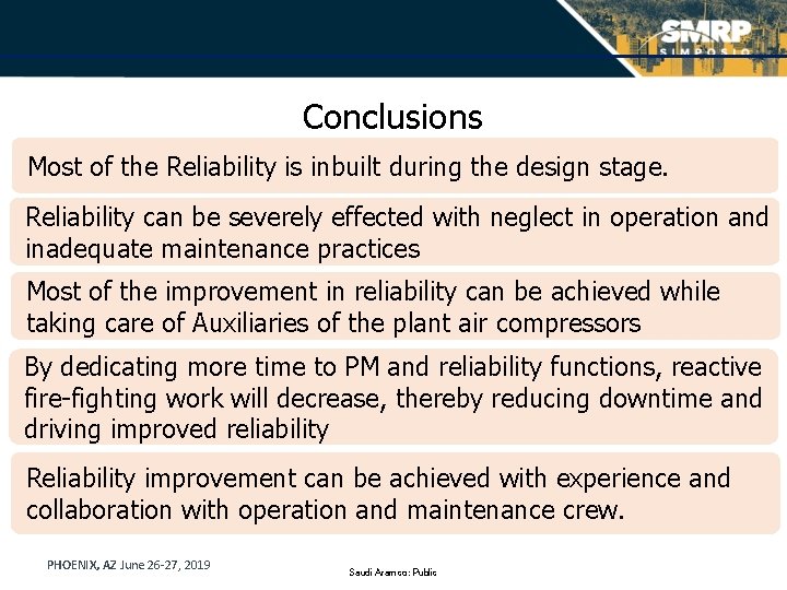 Conclusions Most of the Reliability is inbuilt during the design stage. Reliability can be