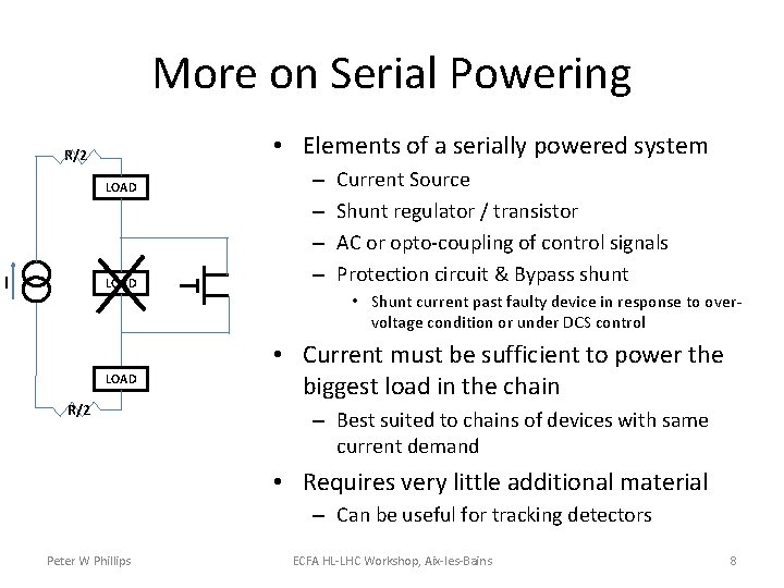 More on Serial Powering • Elements of a serially powered system R/2 LOAD I