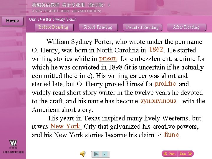 Home Unit 14 After Twenty Years Before Reading Global Reading Detailed Reading After Reading
