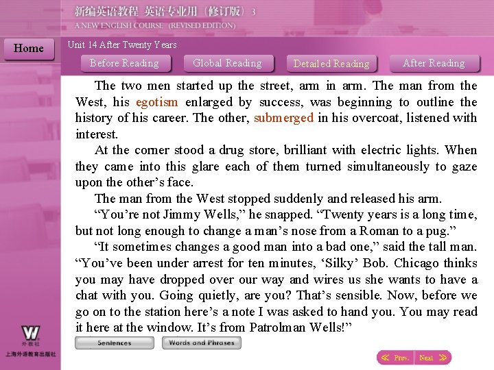 Home Unit 14 After Twenty Years Before Reading Global Reading Detailed Reading After Reading