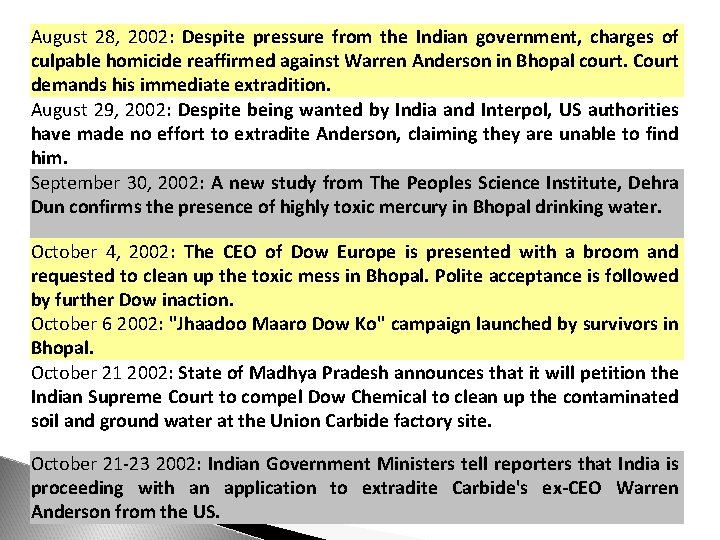 August 28, 2002: Despite pressure from the Indian government, charges of culpable homicide reaffirmed