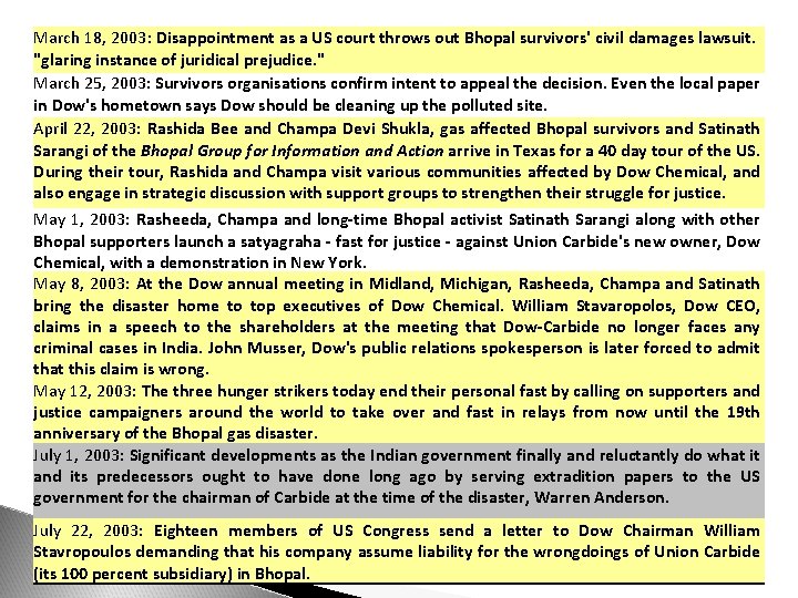 March 18, 2003: Disappointment as a US court throws out Bhopal survivors' civil damages