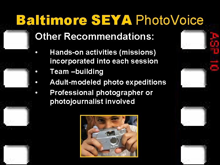 Baltimore SEYA Photo. Voice Other Recommendations: • • Hands-on activities (missions) incorporated into each