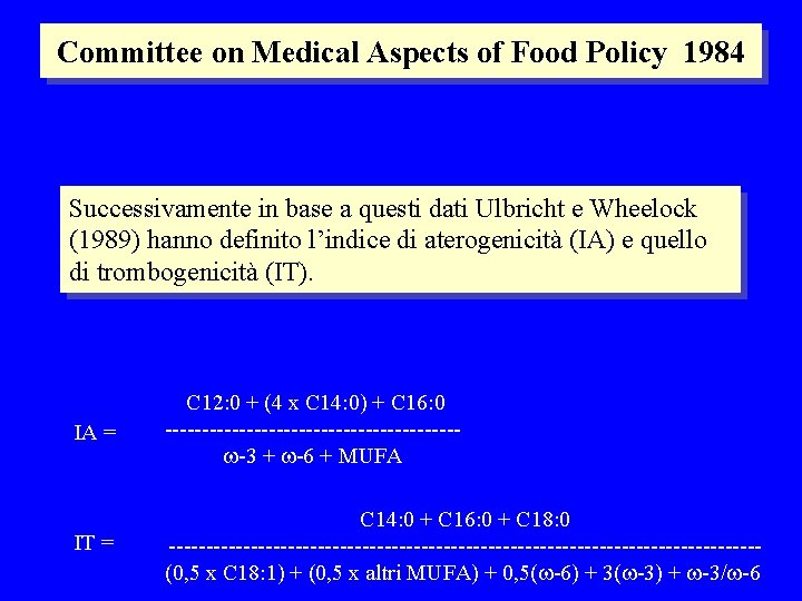 Committee on Medical Aspects of Food Policy 1984 Successivamente in base a questi dati