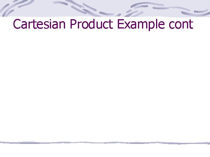 Cartesian Product Example cont 