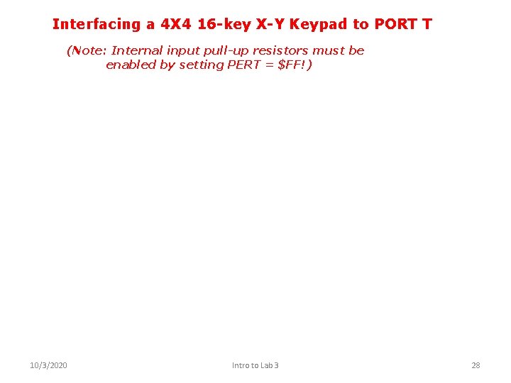 Interfacing a 4 X 4 16 -key X-Y Keypad to PORT T (Note: Internal