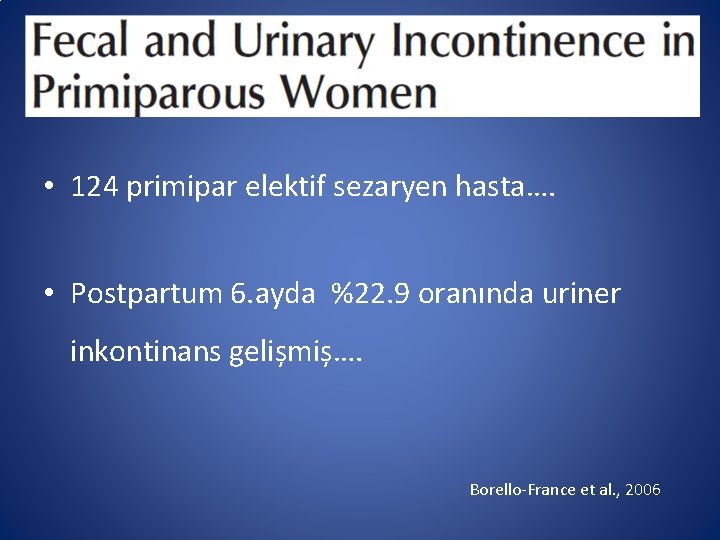  • 124 primipar elektif sezaryen hasta…. • Postpartum 6. ayda %22. 9 oranında