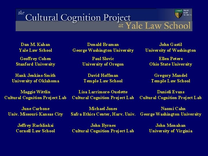 Dan M. Kahan Yale Law School Donald Braman George Washington University John Gastil University