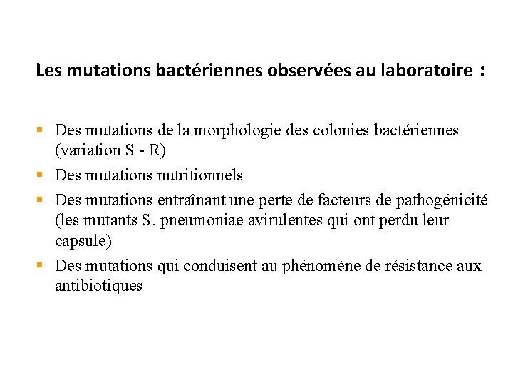 Les mutations bactériennes observées au laboratoire : § Des mutations de la morphologie des