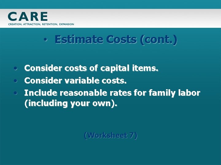  • Estimate Costs (cont. ) • Consider costs of capital items. • Consider