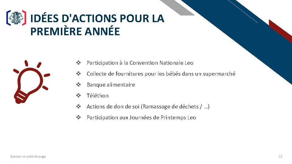 IDÉES D'ACTIONS POUR LA PREMIÈRE ANNÉE FR v Participation à la Convention Nationale Leo