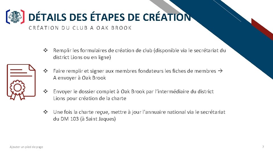 DÉTAILS DES ÉTAPES DE CRÉATION FR CRÉATION DU CLUB A OAK BROOK v Remplir