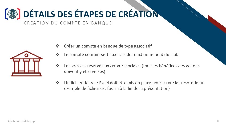 DÉTAILS DES ÉTAPES DE CRÉATION FR CRÉATION DU COMPTE EN BANQUE v Créer un