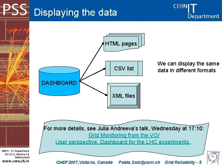 Displaying the data HTML pages CSV list We can display the same data in