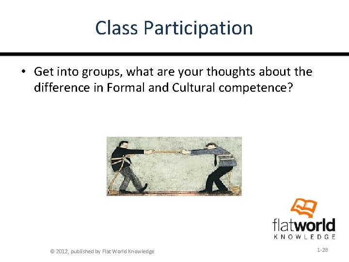 Class Participation • Get into groups, what are your thoughts about the difference in