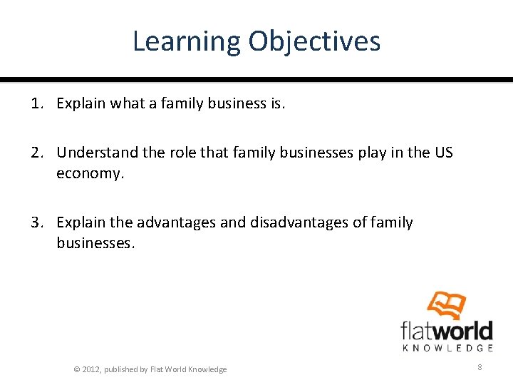 Learning Objectives 1. Explain what a family business is. 2. Understand the role that