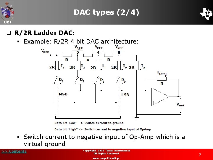 DAC types (2/4) UBI q R/2 R Ladder DAC: § Example: R/2 R 4