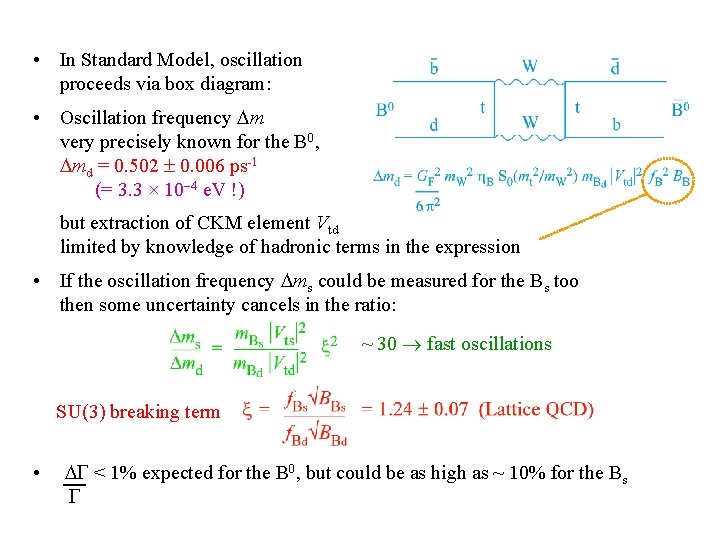  • In Standard Model, oscillation proceeds via box diagram: • Oscillation frequency Dm