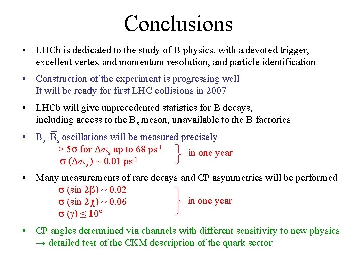 Conclusions • LHCb is dedicated to the study of B physics, with a devoted