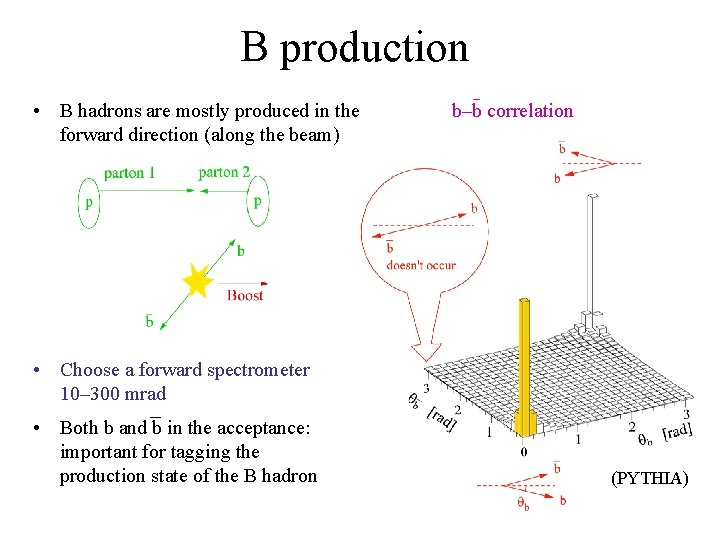 B production • B hadrons are mostly produced in the forward direction (along the