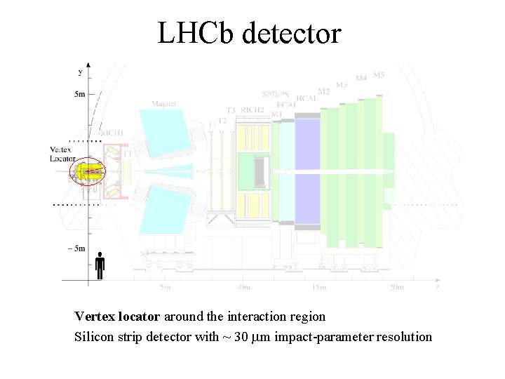 LHCb detector Vertex locator around the interaction region Silicon strip detector with ~ 30