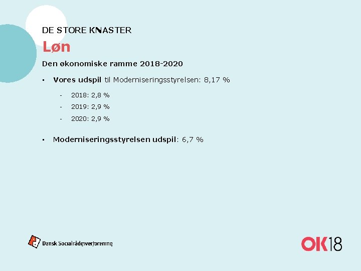 DE STORE KNASTER Løn Den økonomiske ramme 2018 -2020 • • Vores udspil til