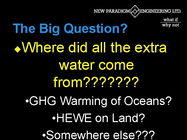 The Big Question? u Where did all the extra water come from? ? ?