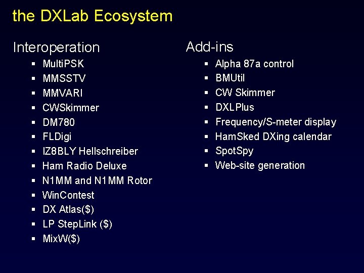 the DXLab Ecosystem Interoperation § § § § Multi. PSK MMSSTV MMVARI CWSkimmer DM