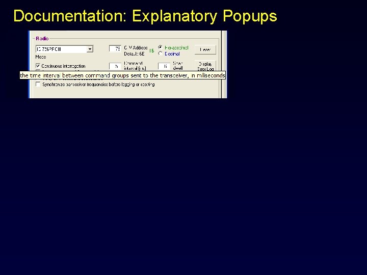 Documentation: Explanatory Popups 