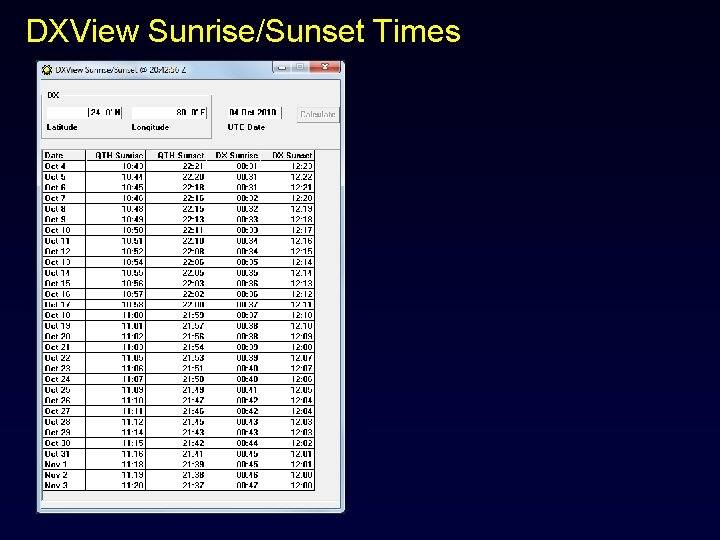 DXView Sunrise/Sunset Times 