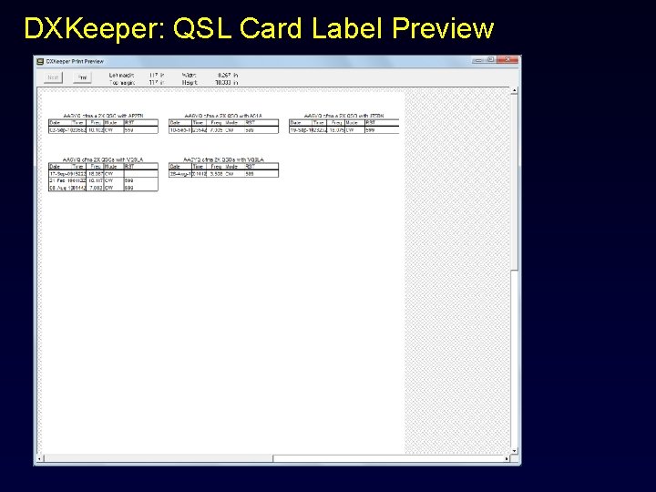 DXKeeper: QSL Card Label Preview 