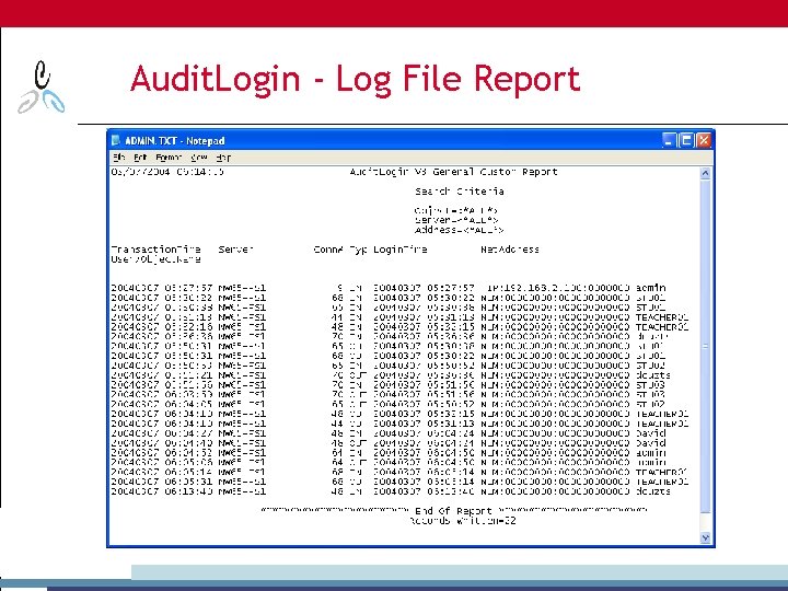 Audit. Login - Log File Report 