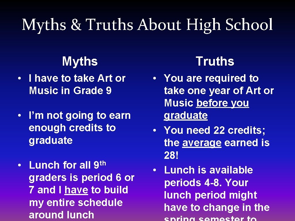 Myths & Truths About High School Myths • I have to take Art or