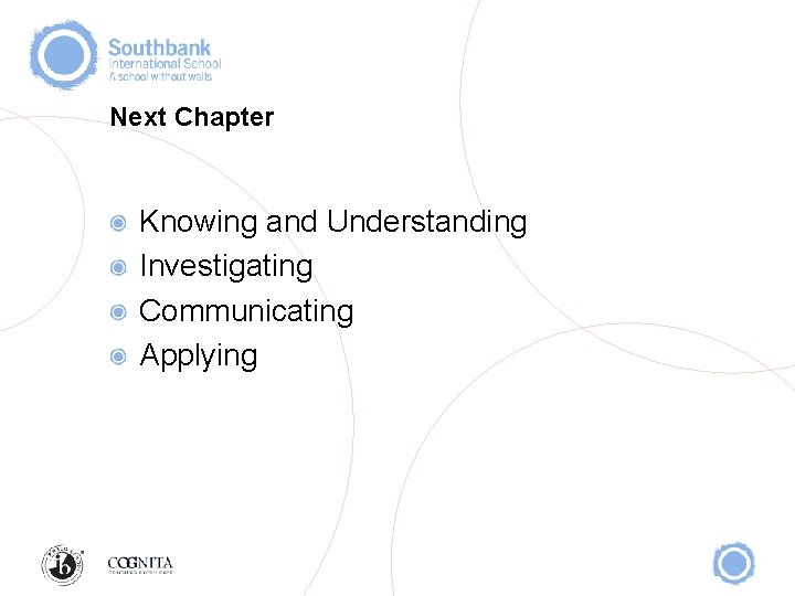 Next Chapter Knowing and Understanding Investigating Communicating Applying 
