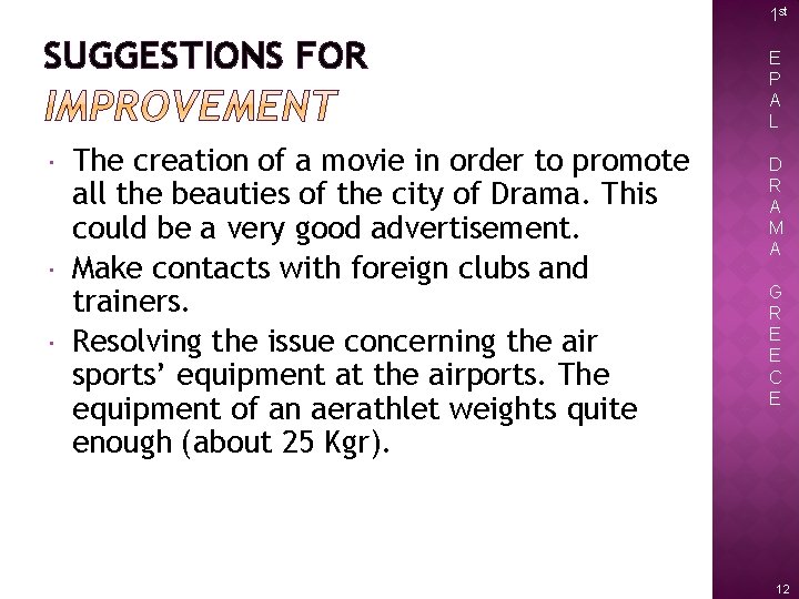 1 st SUGGESTIONS FOR The creation of a movie in order to promote all