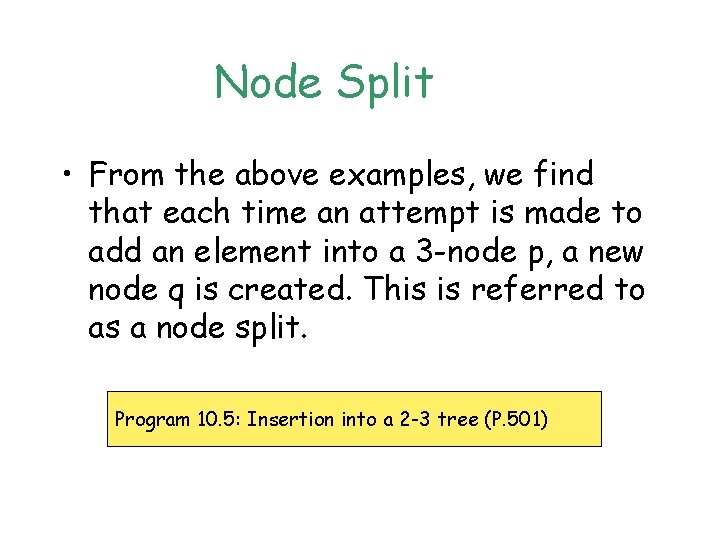 Node Split • From the above examples, we find that each time an attempt