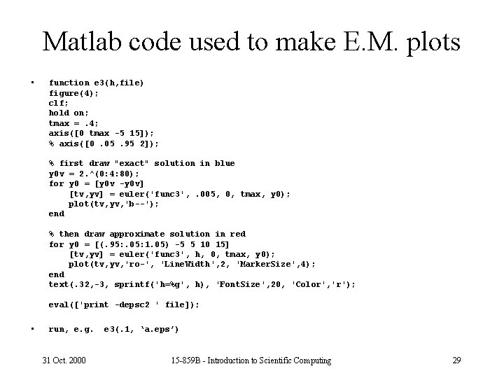 Matlab code used to make E. M. plots • function e 3(h, file) figure(4);